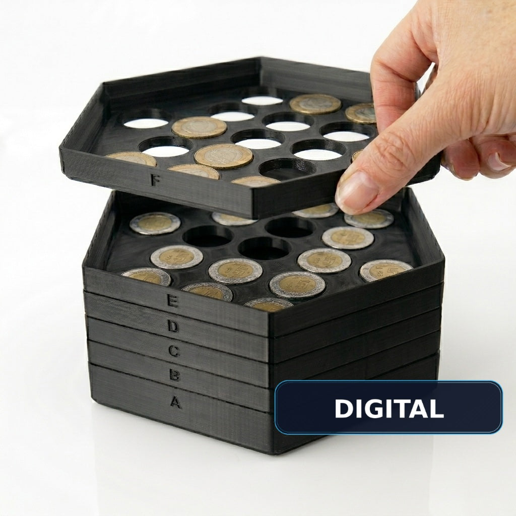 Aurelio Coin Sorter — STL File for MXN, USD & EUR Coins